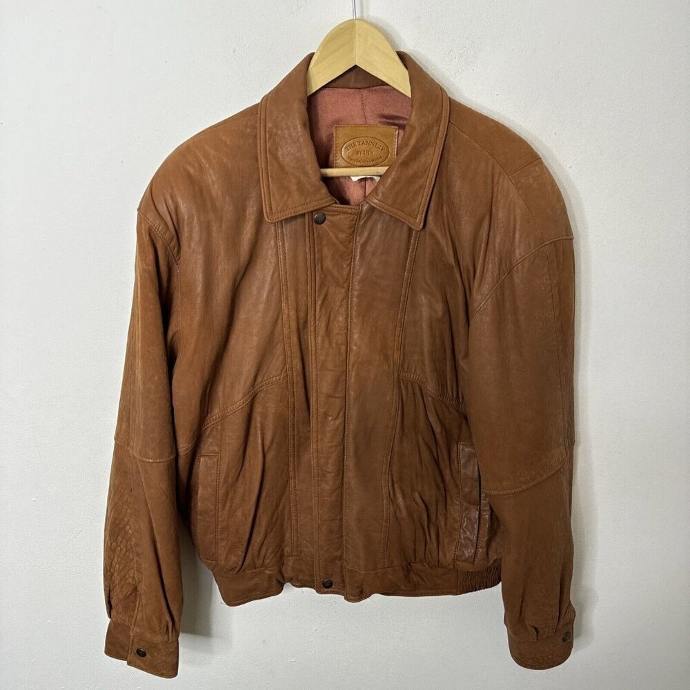 Vintage Tannery DJ’s Men 42 Buttery Suede 80s‎ Brown Leather Bomber Jacket